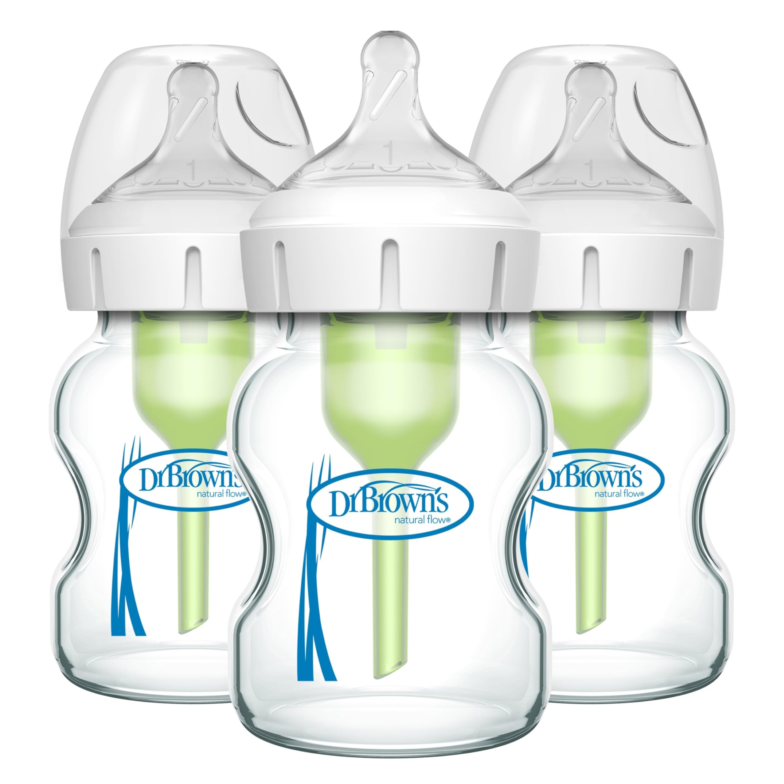 Dr. Brown's Natural Flow 5 oz glass bottle with wide neck for easy cleaning.