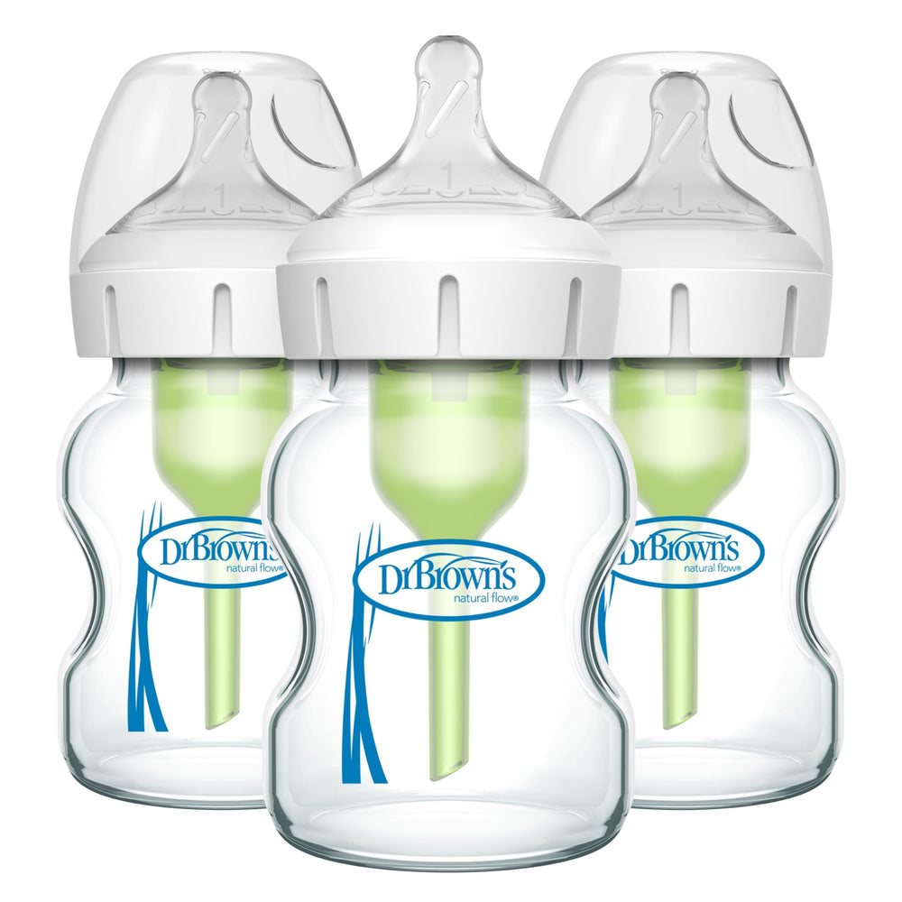 Dr. Brown's Natural Flow 5 oz glass bottle with wide neck for easy cleaning.