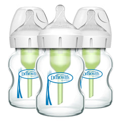 Dr. Brown's Natural Flow 5 oz glass bottle with wide neck for easy cleaning.