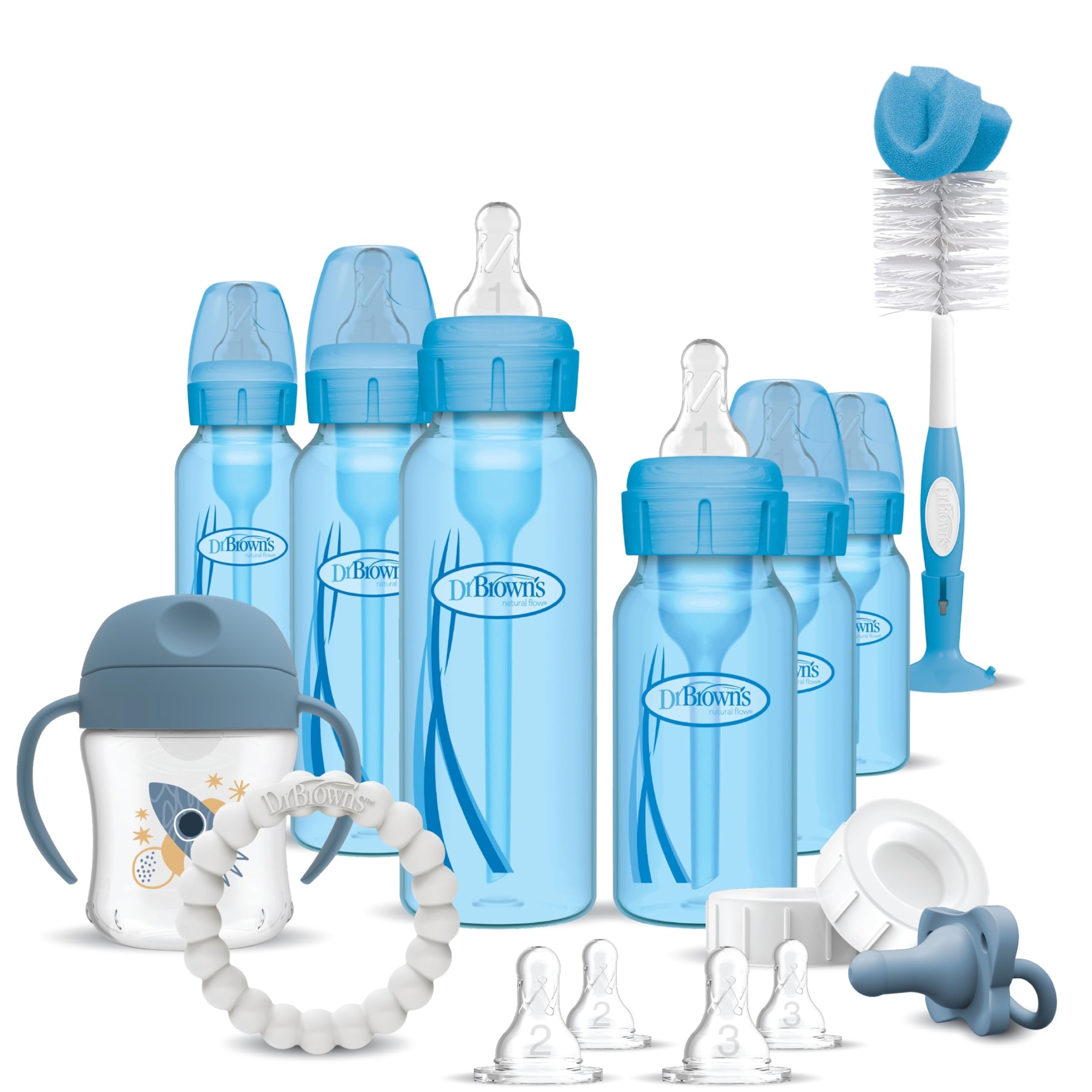 Dr. Brown's Natural Flow anti-colic blue bottle with vent system for calm feeding