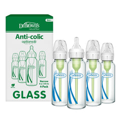 Dr. Brown's Natural Flow glass bottle front view for smooth feeding with Level 1 nipple