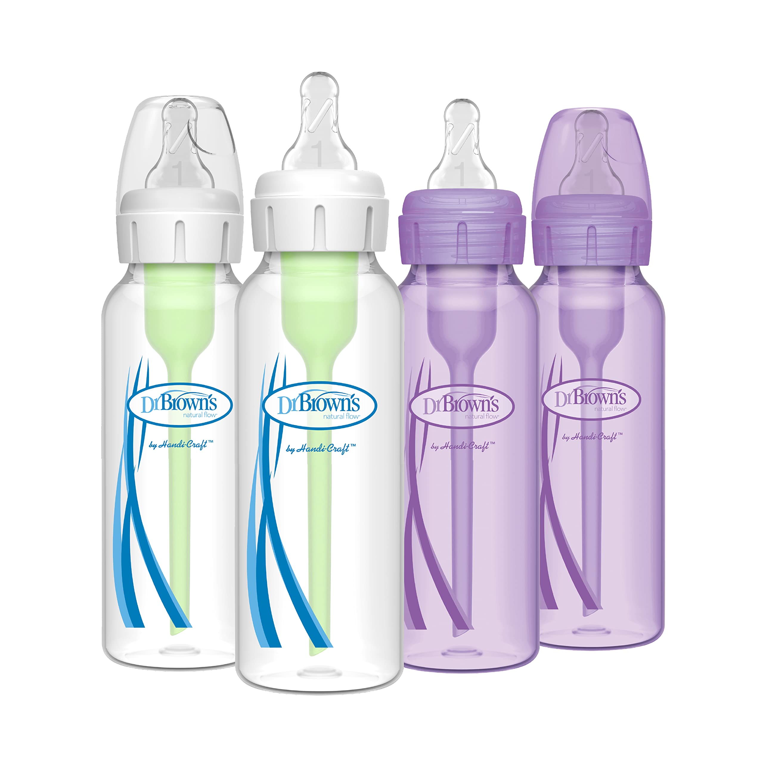 Dr. Brown's Natural Flow 8 oz bottle with Level 1 nipple for smoother feeds