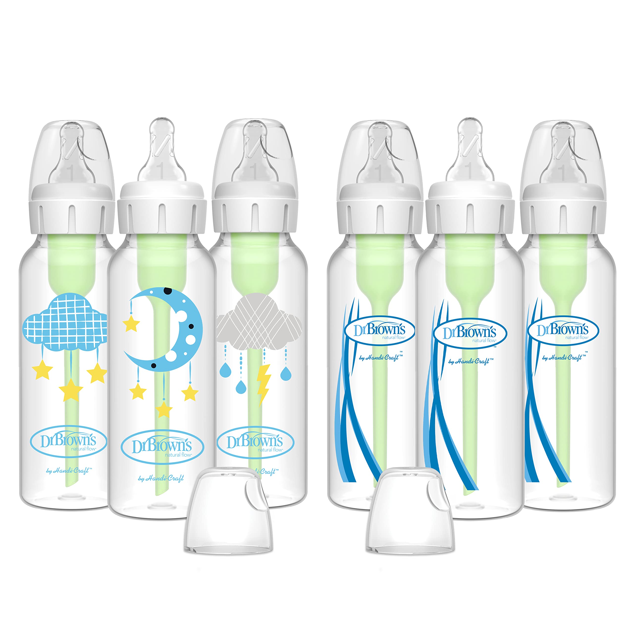 Dr. Brown’s Natural Flow anti-colic narrow bottle with 8 oz capacity for paced feeding.