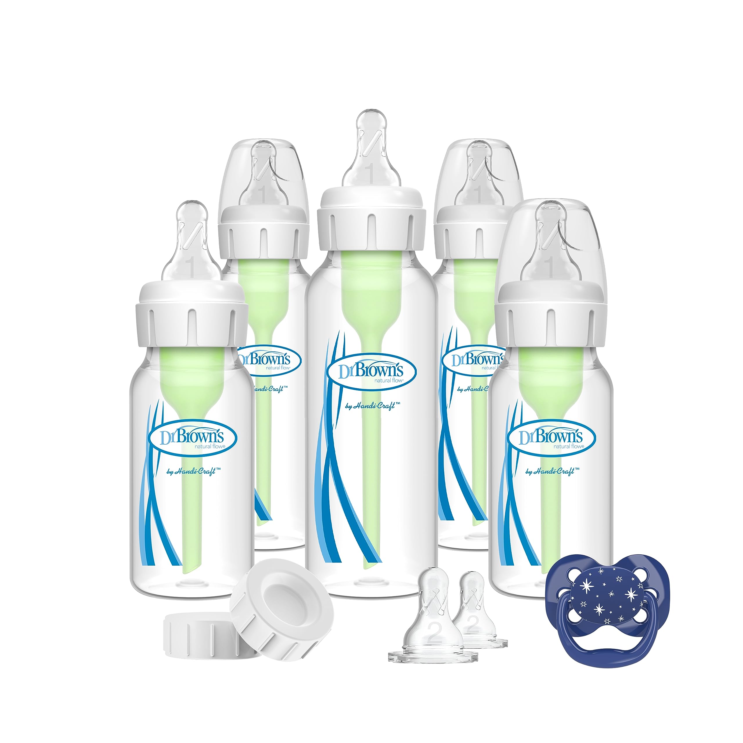 Dr. Brown's Natural Flow anti-colic vent bottle demonstrates reduced gas and easier feeding.