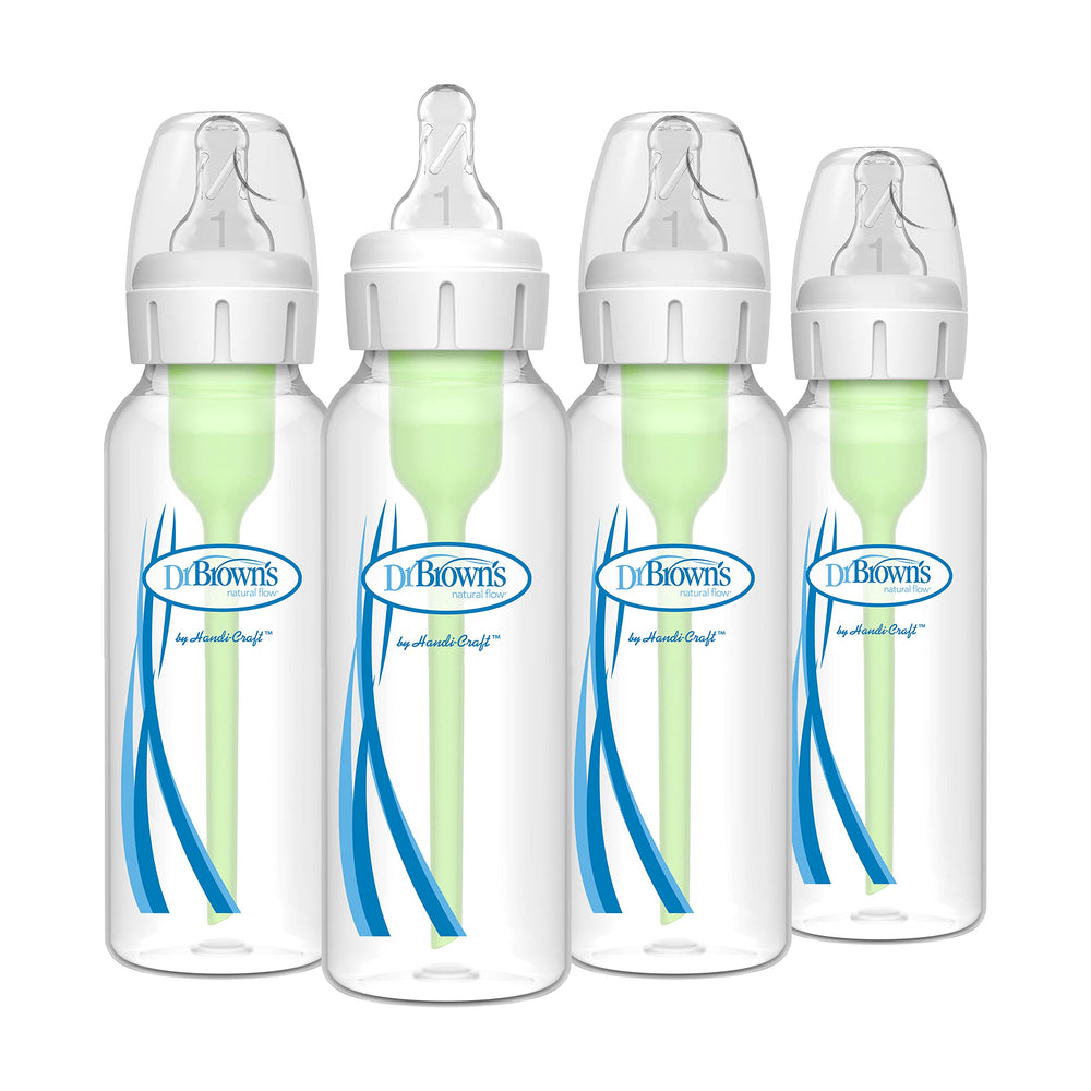 Dr. Brown's Natural Flow bottle narrow 8 oz enables steady, paced feeding.