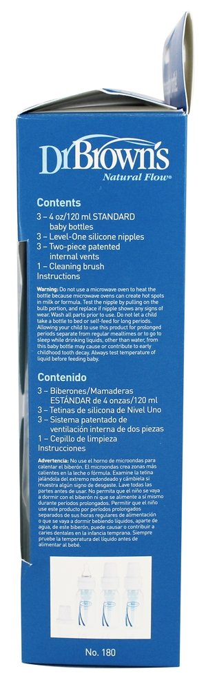 Dr. Brown's Natural Flow Level 1 silicone nipple supports smooth, natural latch for newborns.