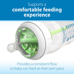 Breast-like nipple shape promotes proper latch and comfort for baby.