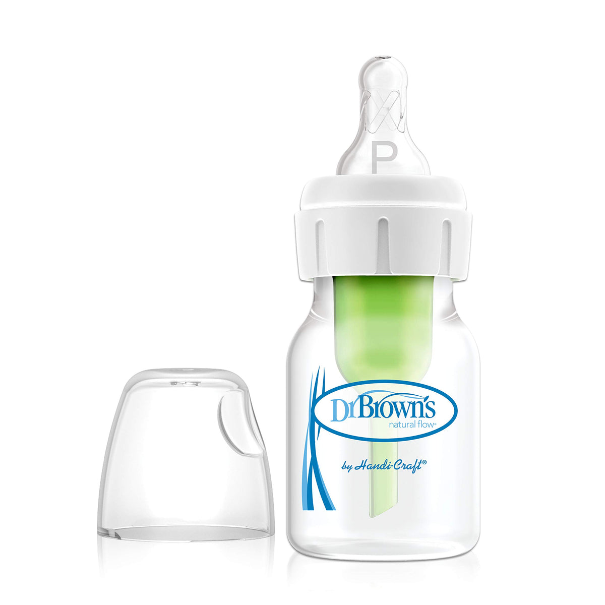 Dr Brown’s Natural Flow preemie bottle 2oz close-up showing compact size for premature feeding