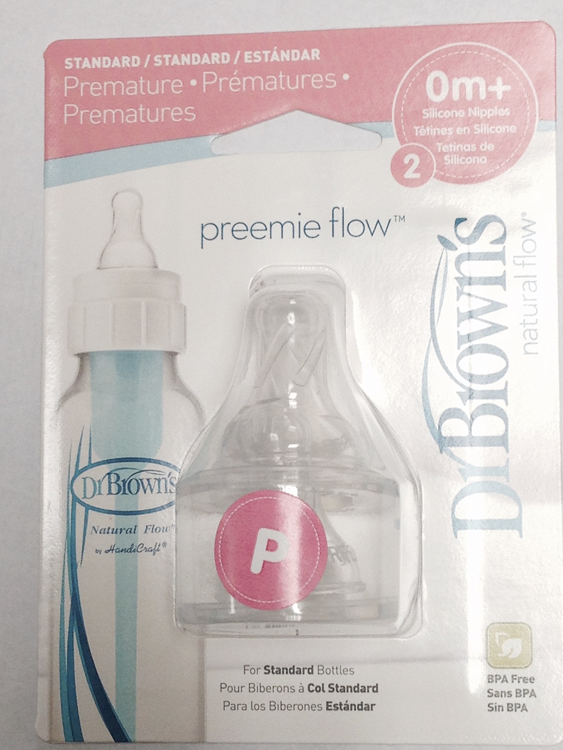 Dr. Browns Natural Flow Preemie nipples showcased to emphasize gentle silicone design.