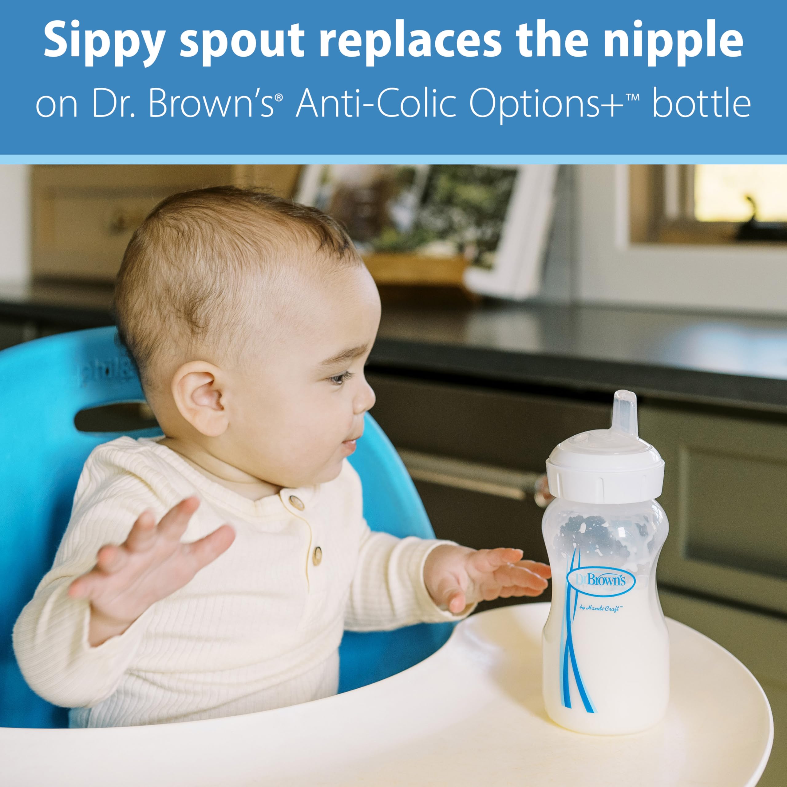 Close-up of Dr. Brown's sippy spout showing soft silicone feel