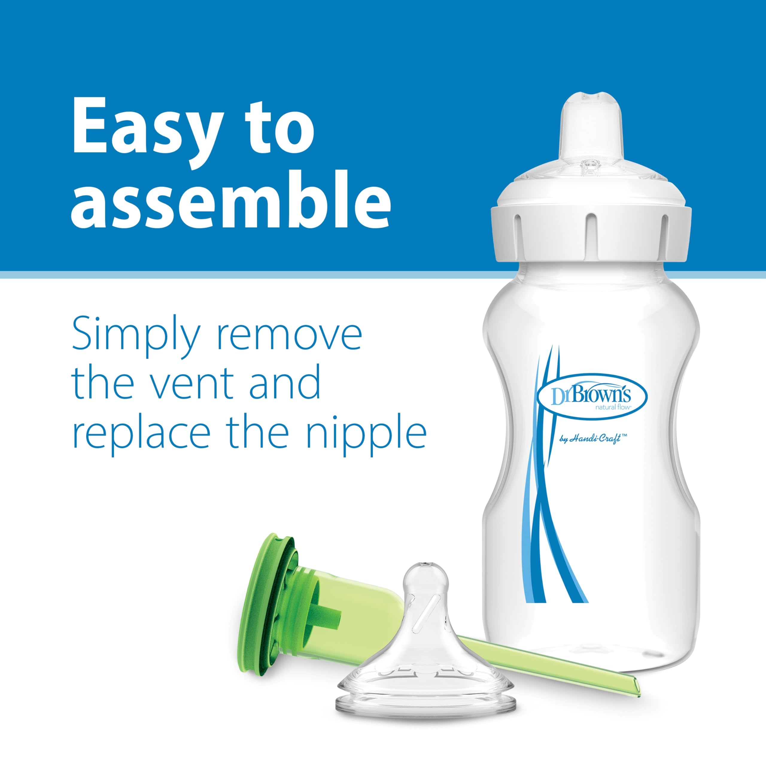 Dishwasher-safe top rack cleaning for the Dr. Brown's sippy spout