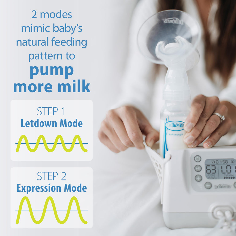 OptionsPlus bottle set with caps demonstrates easy pumping to feeding transition.