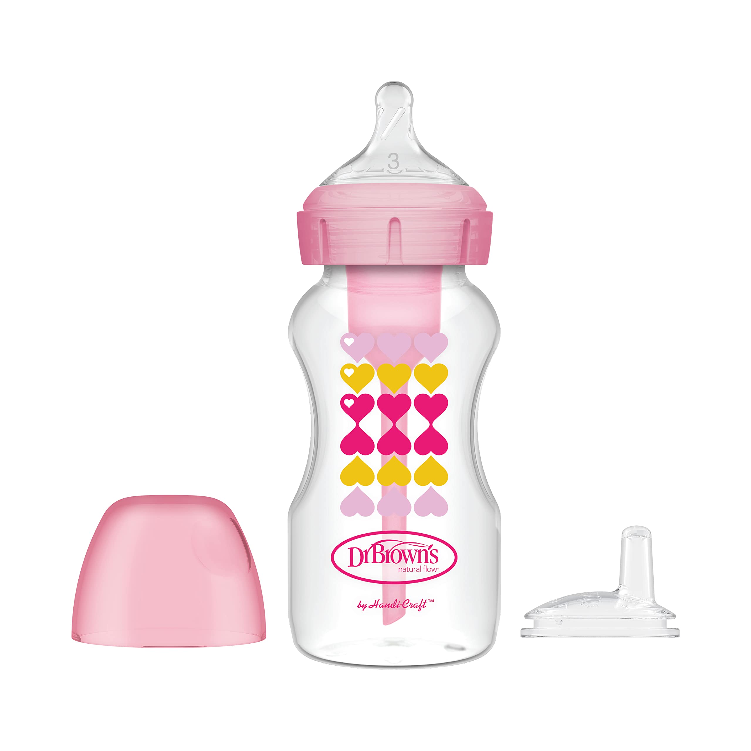 Dr. Brown's Options+ wide-neck bottle 9oz for a familiar nipple-to-sippy transition.