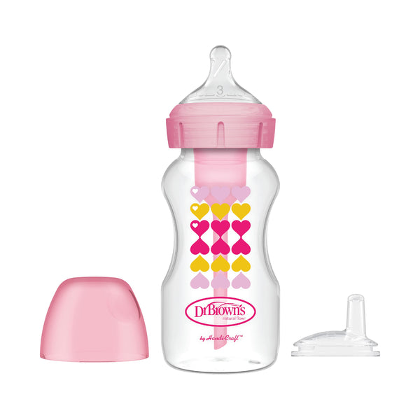 Dr. Brown's Options+ wide-neck bottle 9oz for a familiar nipple-to-sippy transition.