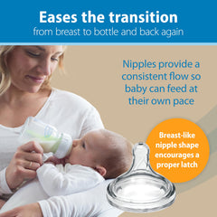 Vacuum-free feeding design mirrors breastfeeding rhythm for baby pacing.