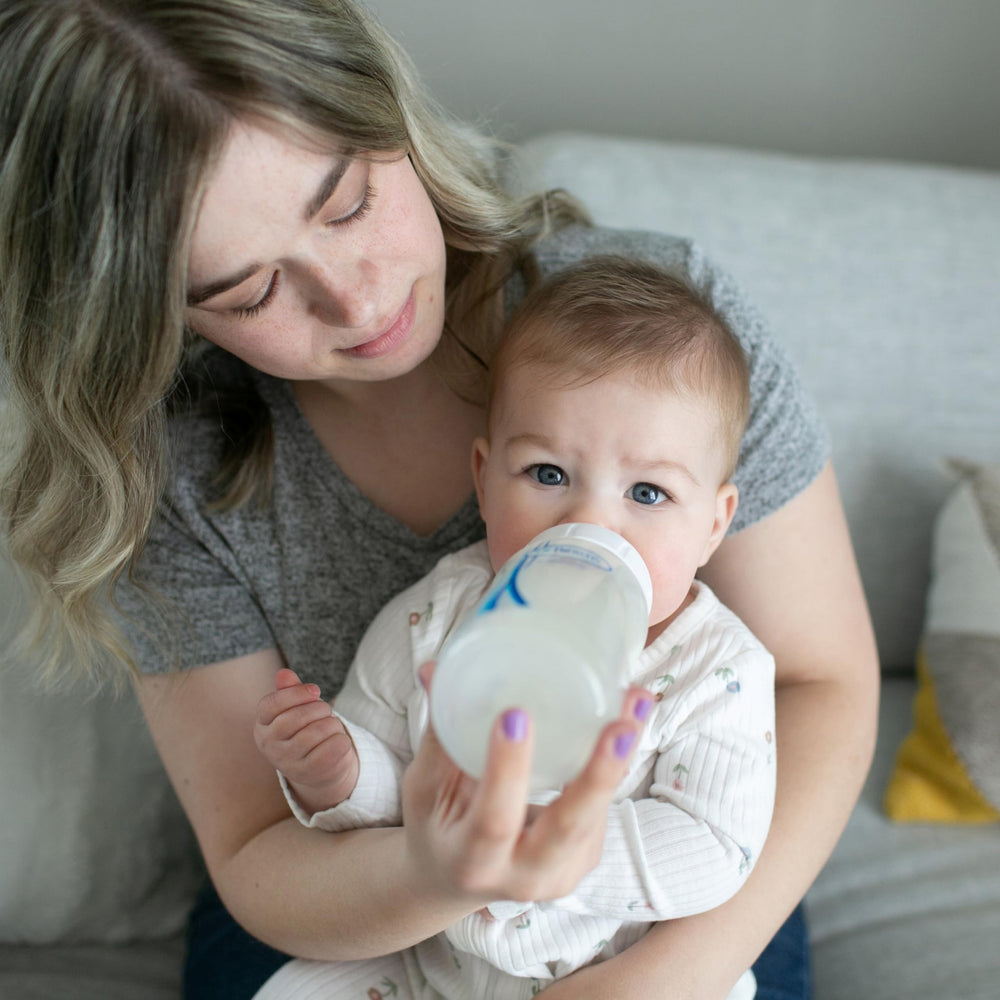 Glass bottle is heat-resistant and recyclable for growing babies.
