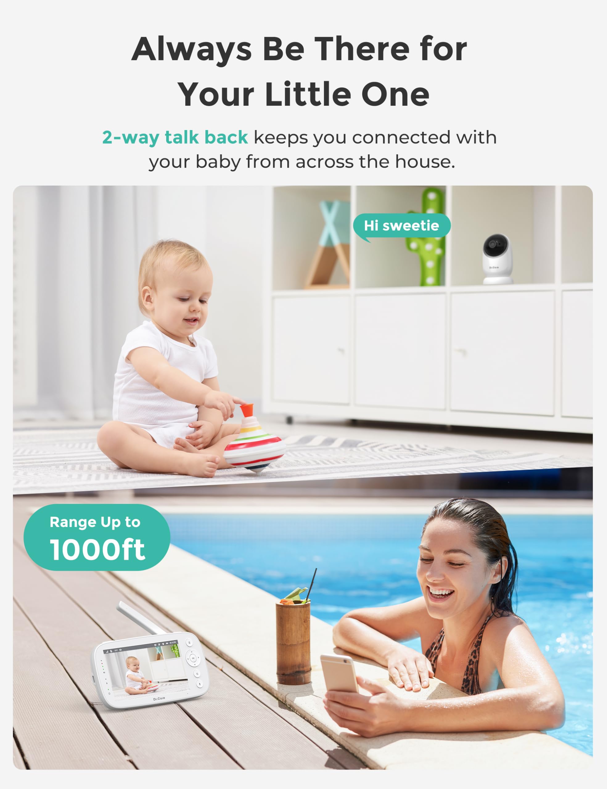 Dr.Care NovaView two-way audio plus VOX for hands-free reassurance.