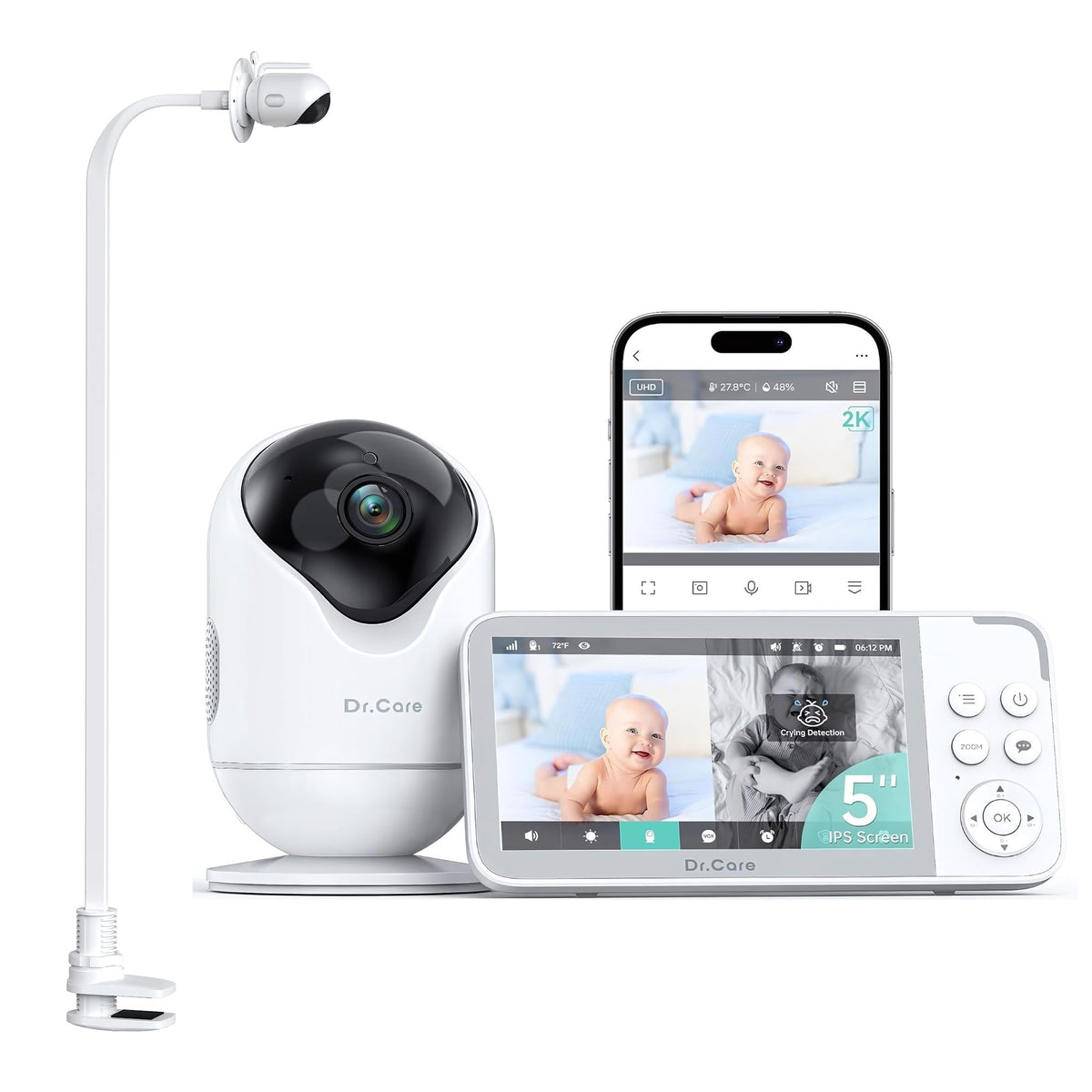 Dr.Care VistaView clip mount in action for flexible baby monitoring.