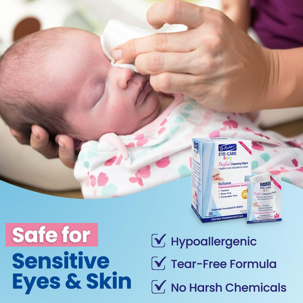 Dr. Fischer baby eyelid wipes texture close-up highlights soft, pre-moistened formula