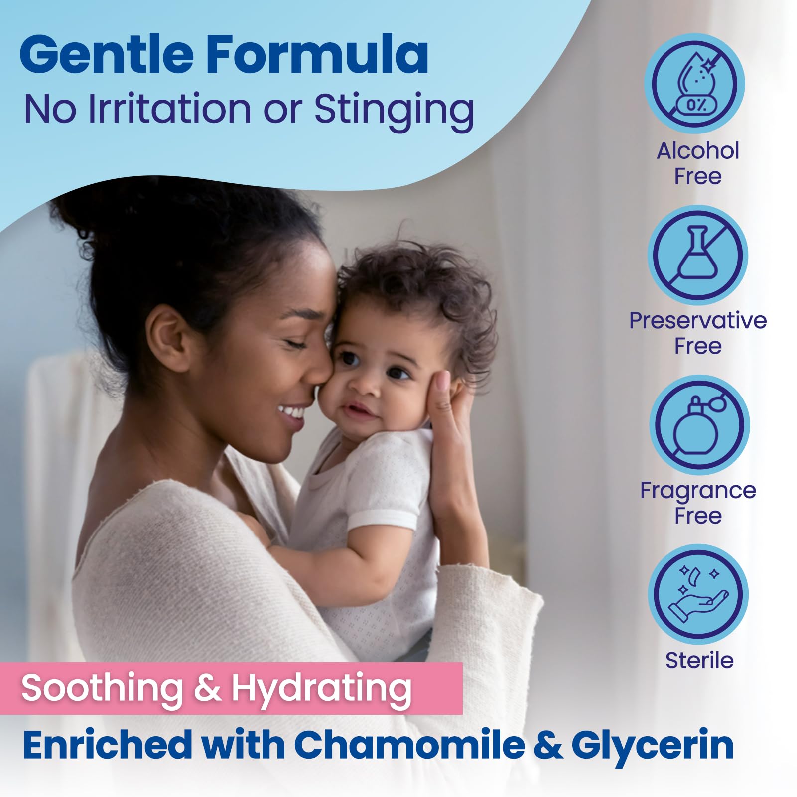 Dr. Fischer Premium Baby Eyelid Wipes bottle closeup highlights rinse-free convenience.