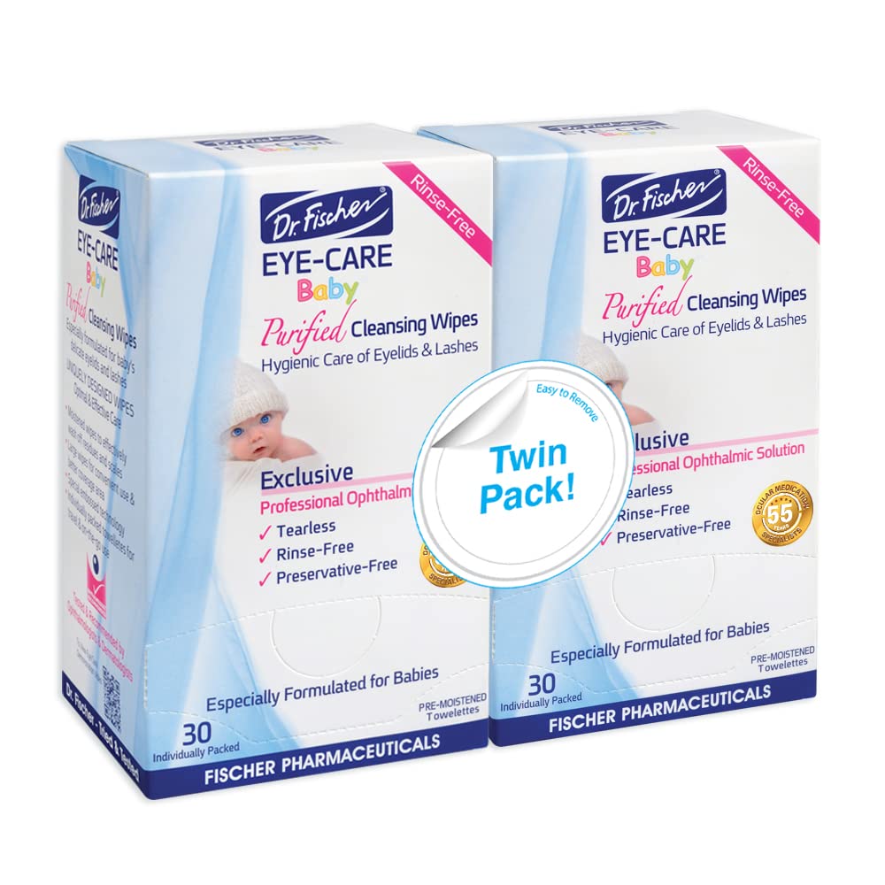 Dr. Fischer Premium Baby Eyelid Wipes pack front offers gentle eye care for babies.