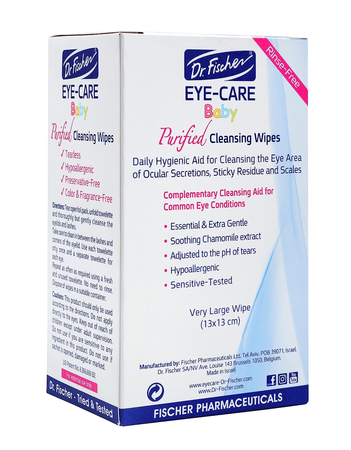 Dr. Fischer Premium Baby Eyelid Wipes use near eyelashes for gentle cleansing.