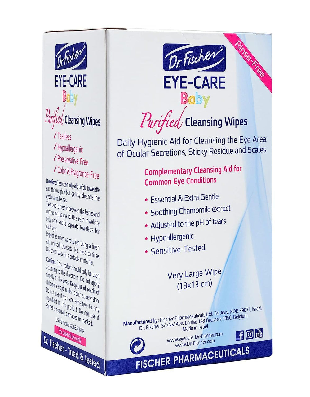 Dr. Fischer Premium Baby Eyelid Wipes use near eyelashes for gentle cleansing.