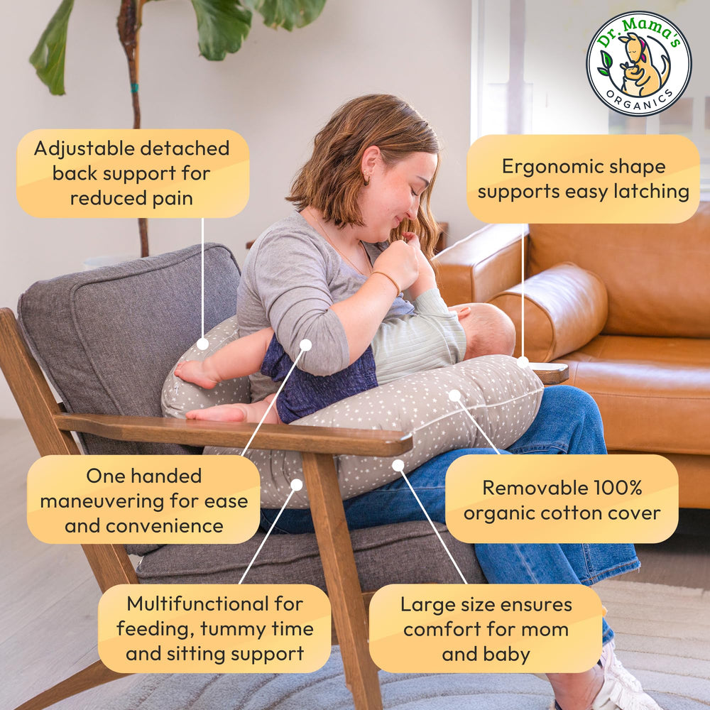 Dr. Mama's Organics organic cotton cover is soft, removable, and machine washable.