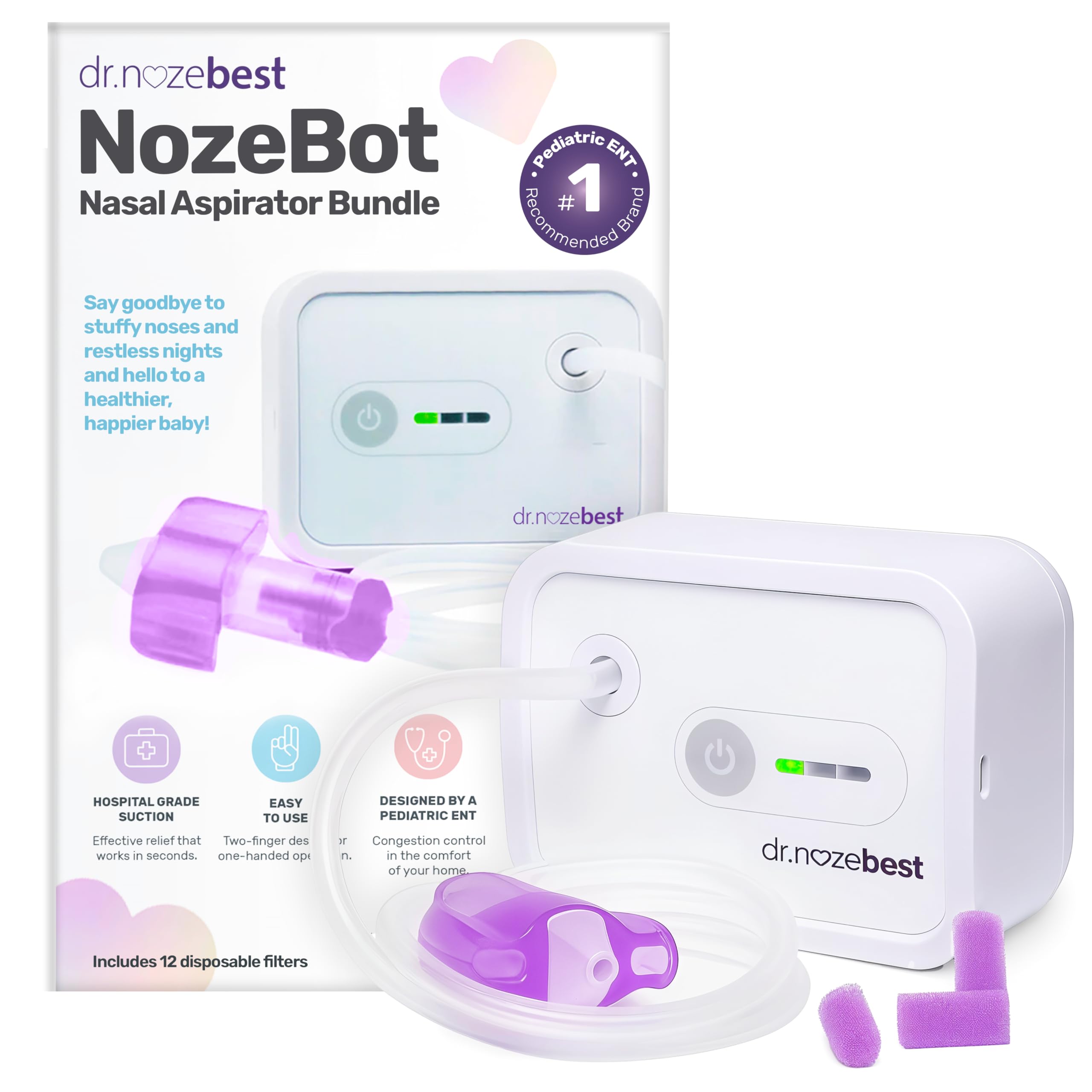 Dr. Noze Best NozeBot front view nasal aspirator showing compact design for gentle relief