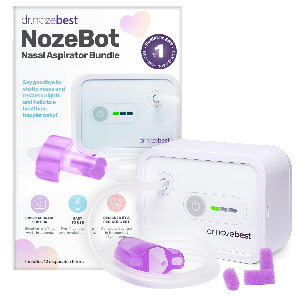 Dr. Noze Best NozeBot front view nasal aspirator showing compact design for gentle relief