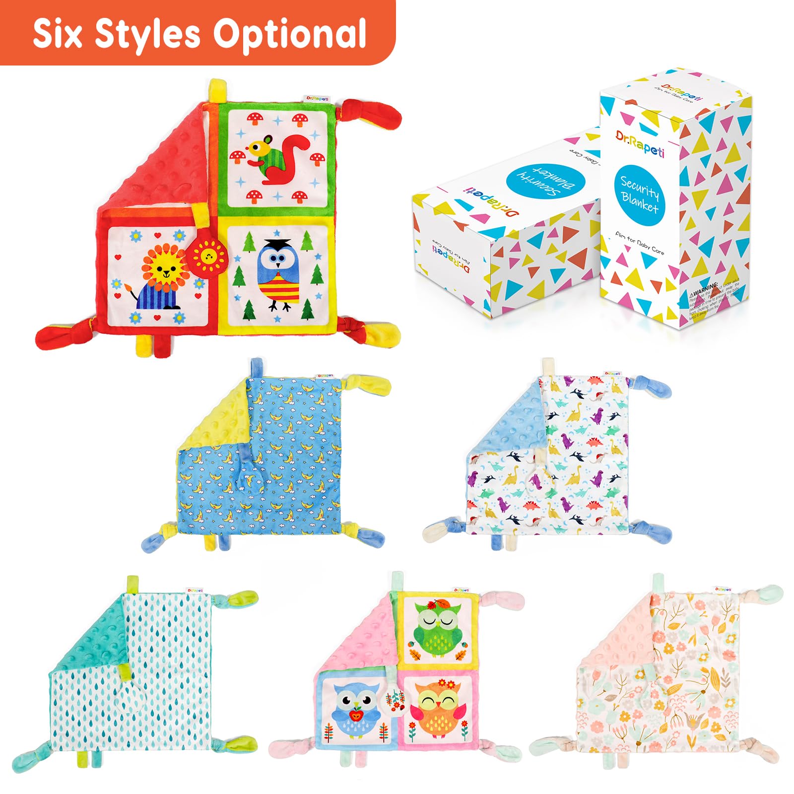 Bright colorful tags on the Dr.Rapeti blanket help develop color recognition