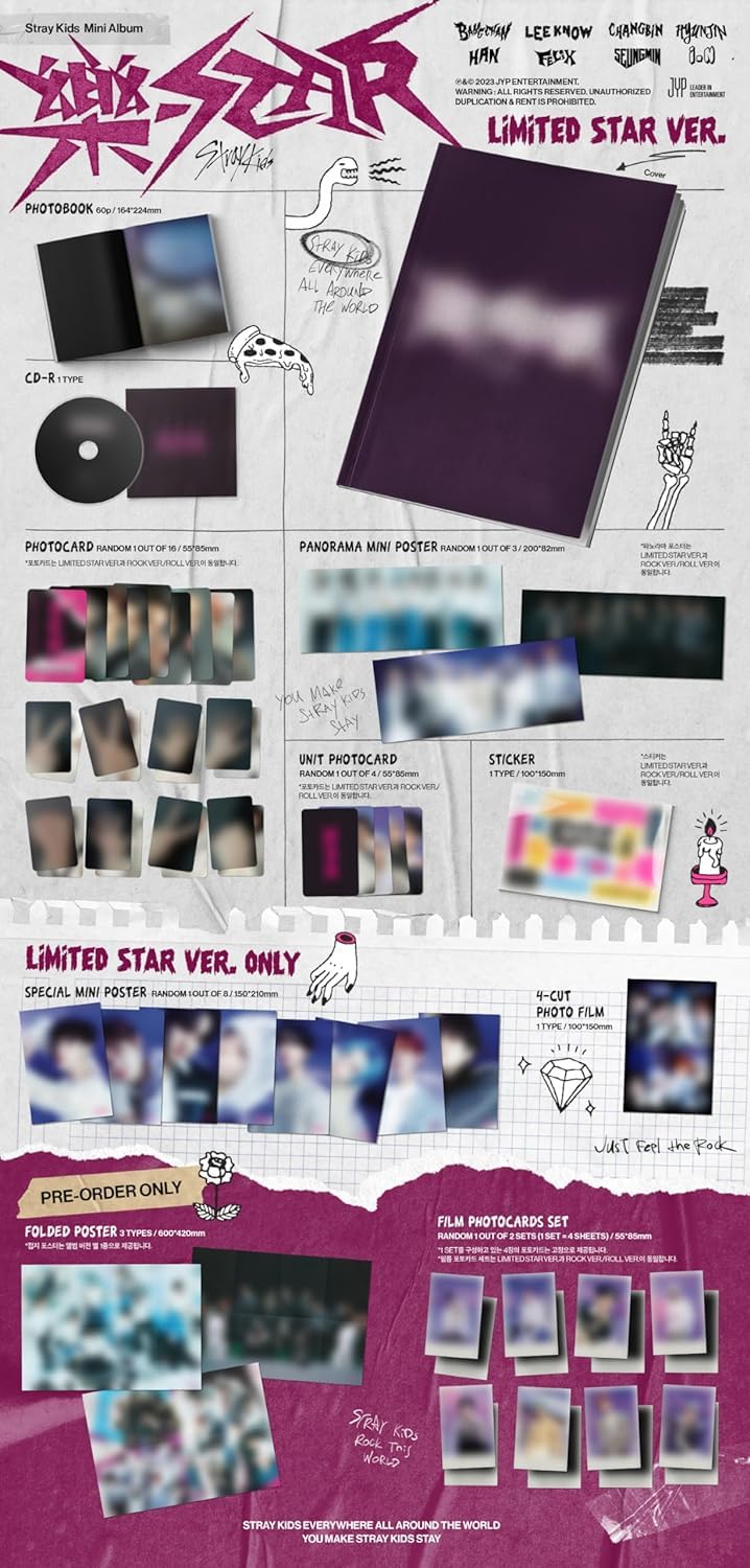 Dr. Sayzer Stray Kids Rock Star Limited poster and photocards for display or gifting.