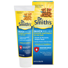 Dr Smith's diaper rash ointment tube front shows trusted relief for delicate skin.