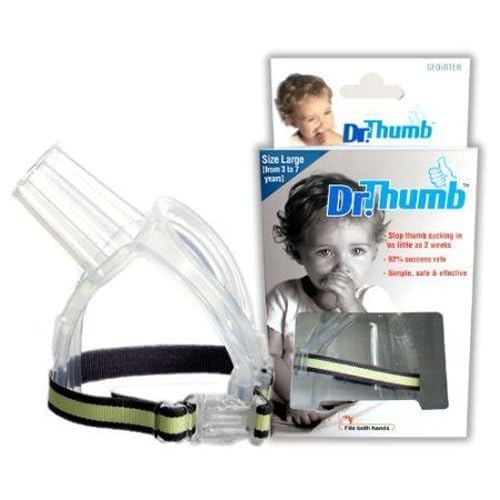 Dr. Thumb thumb guard large on a child's hand supports progress during play
