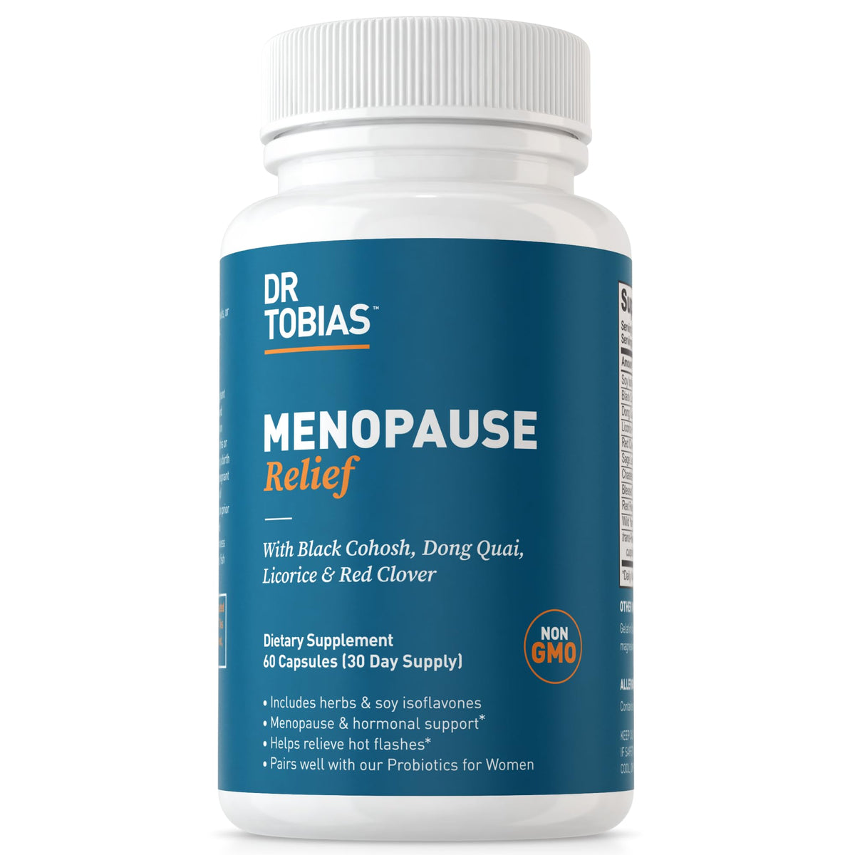 Dr. Tobias Menopause Relief bottle front showing hot flash support