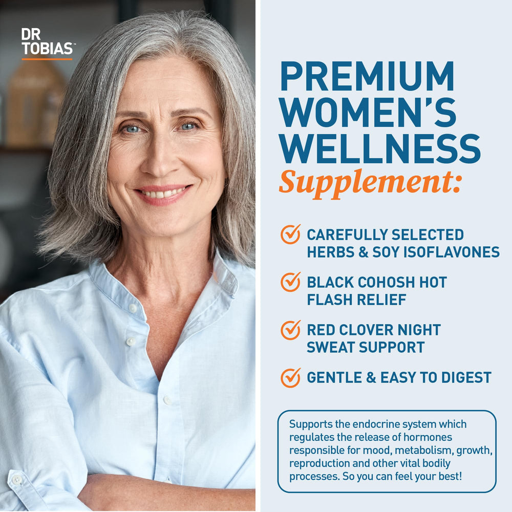 Dr. Tobias Menopause Relief dosage packaging showing 30-day supply