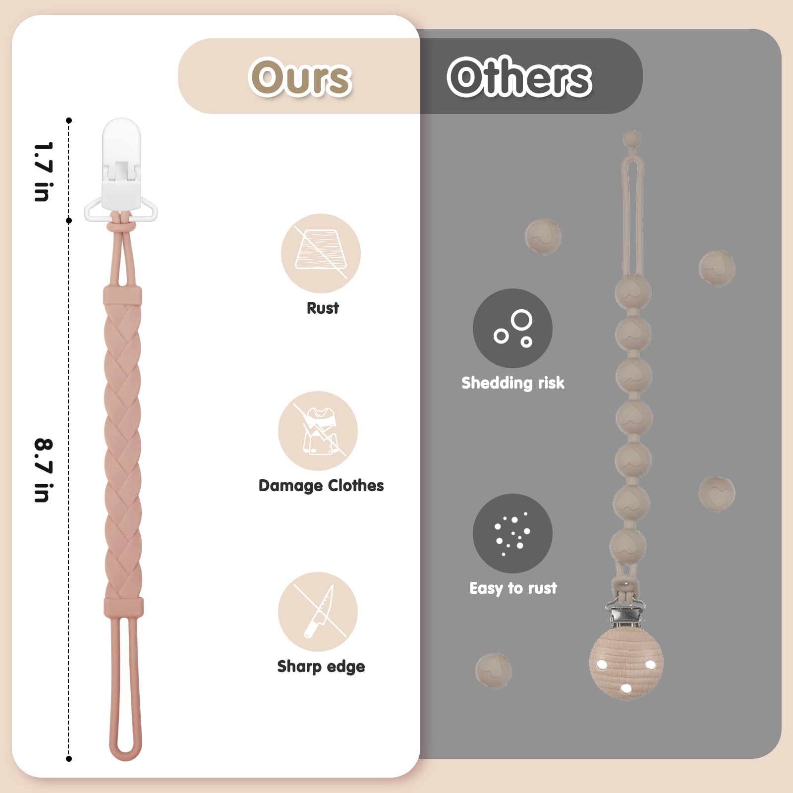 Draklary Stylish Silicone Pacifier Clips – 4-Pack with Flexible Woven Rope Design | 100% Food-Grade Silicone