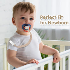 Draklary flexible woven rope design pacifier clip on baby outfit for quick access.