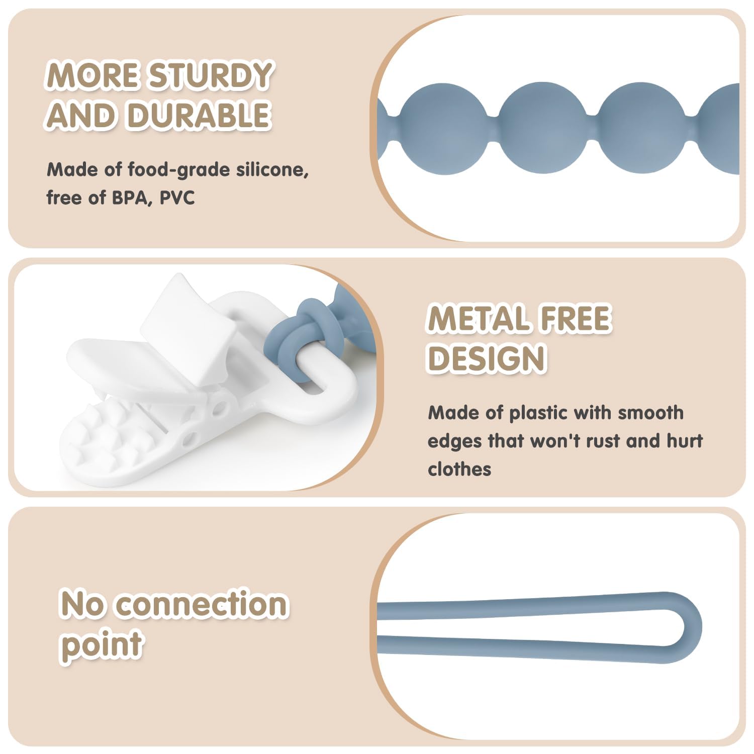 Draklary round-design pacifier clip helps prevent loss during outings and travel.