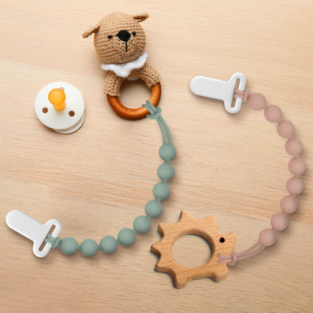 Draklary pacifier clip adds stylish color to baby outfits while staying practical.