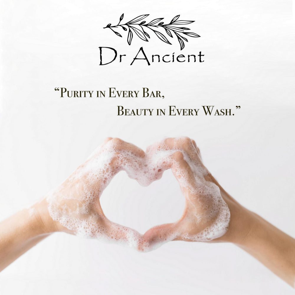 Dr.Ancient soap on skin showing cleansing and balance