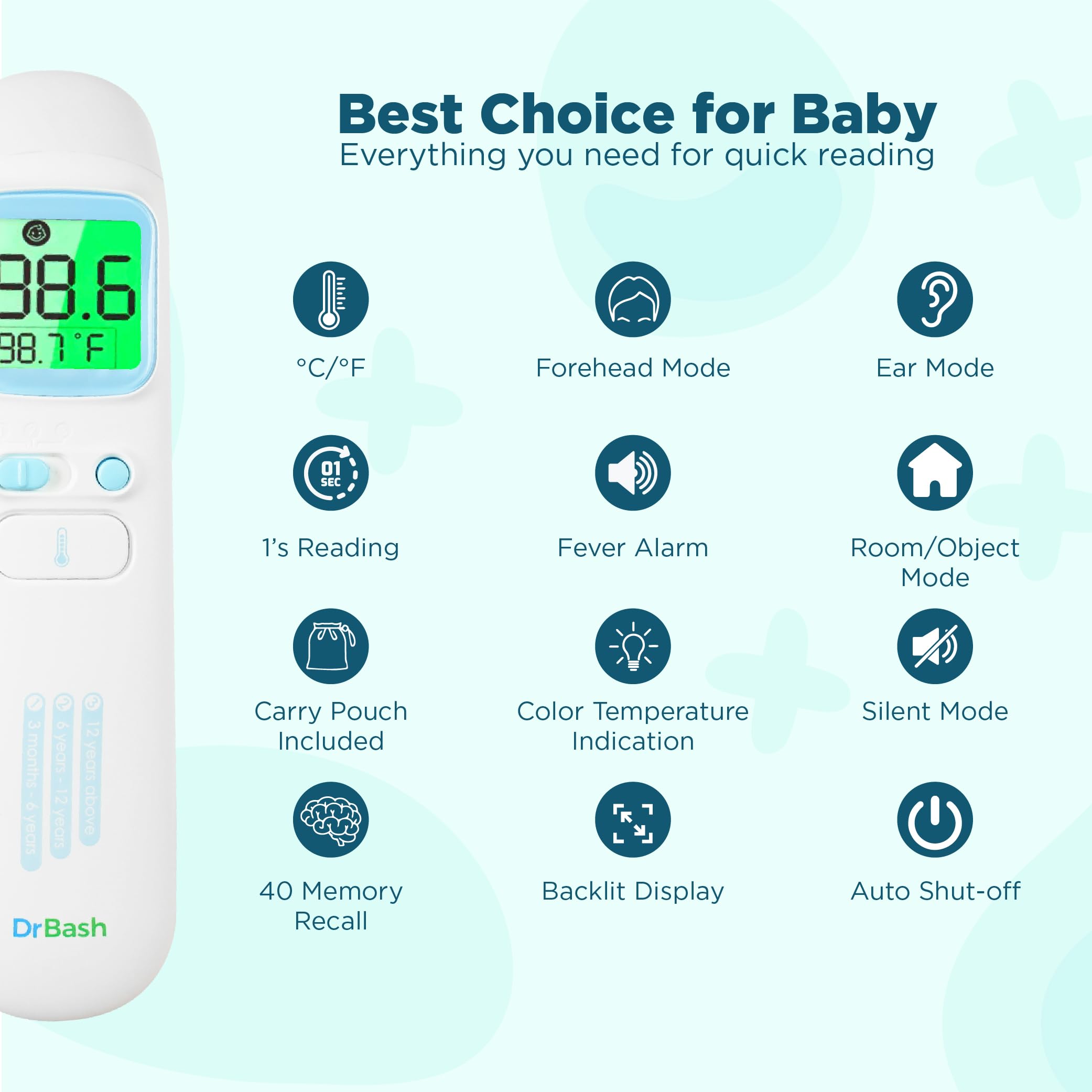DrBash 3-in-1 thermometer touchless mode for non-contact checks