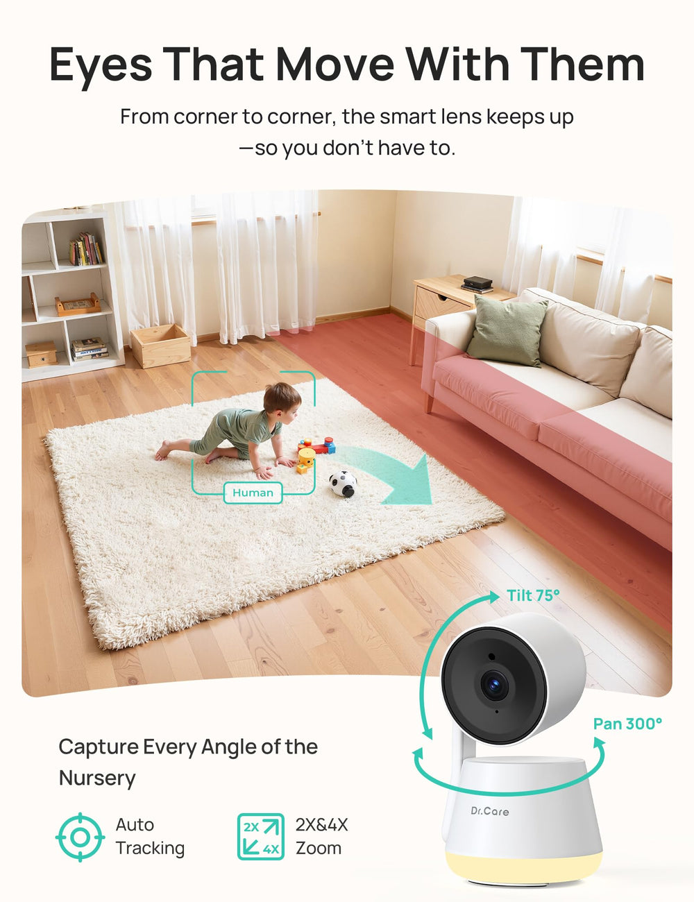 Dr.Care LumiView Plus split-screen view for monitoring two children