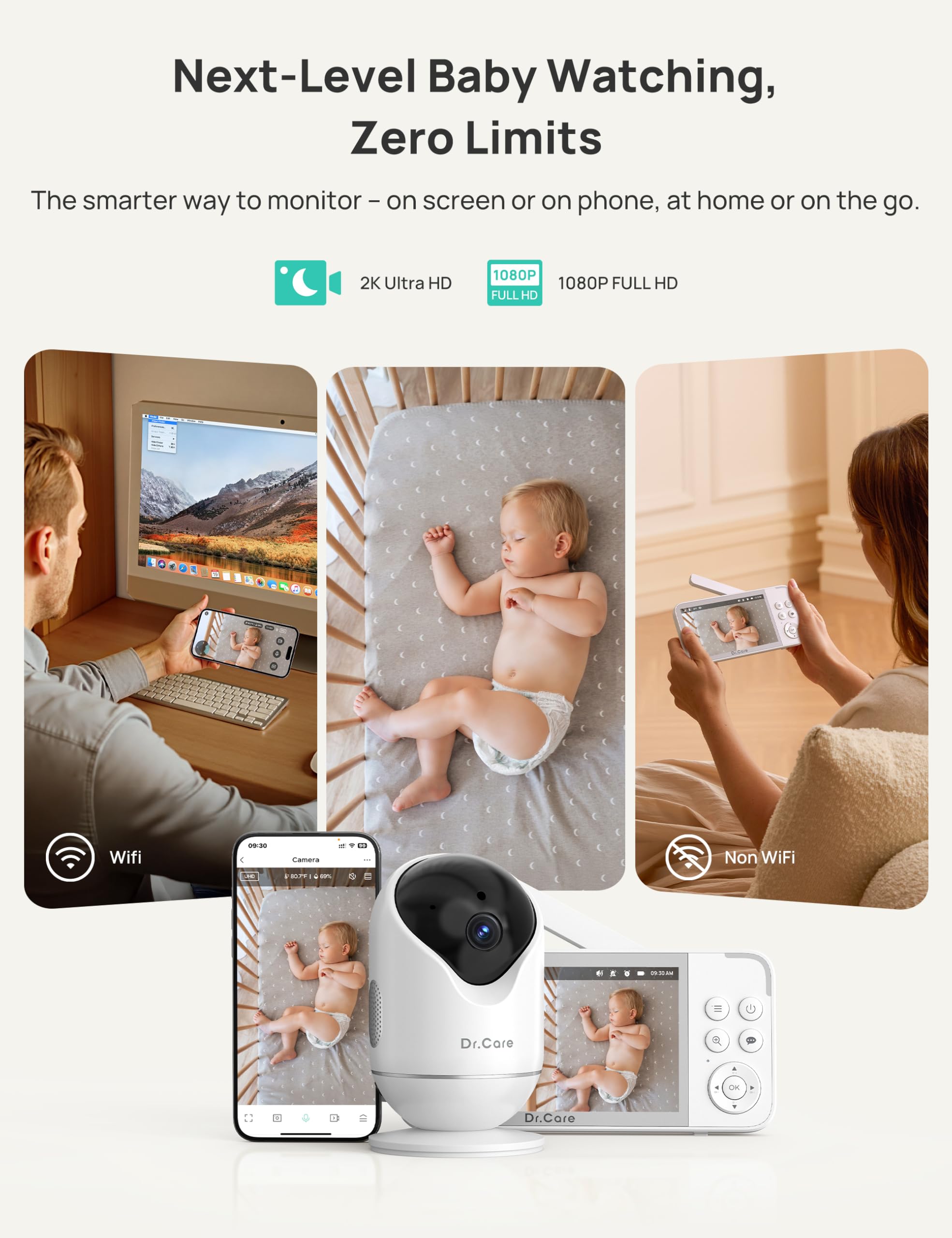 Dr.Care VistaView 2K camera view delivers crisp day and night clarity