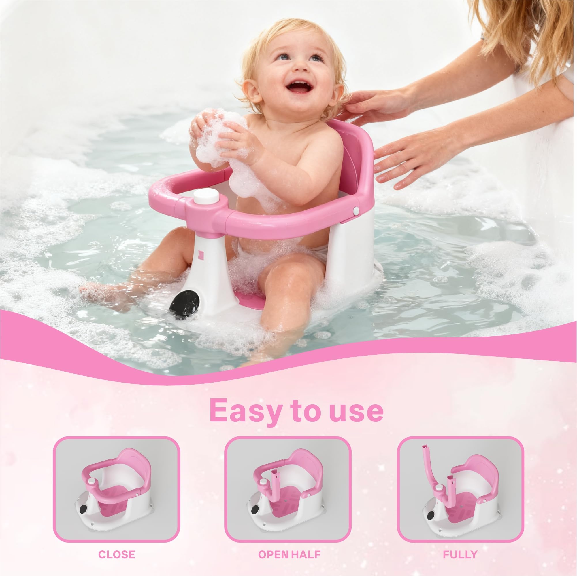 Drconox Baby Bath Seat uses four suction cups to stay firmly in place.
