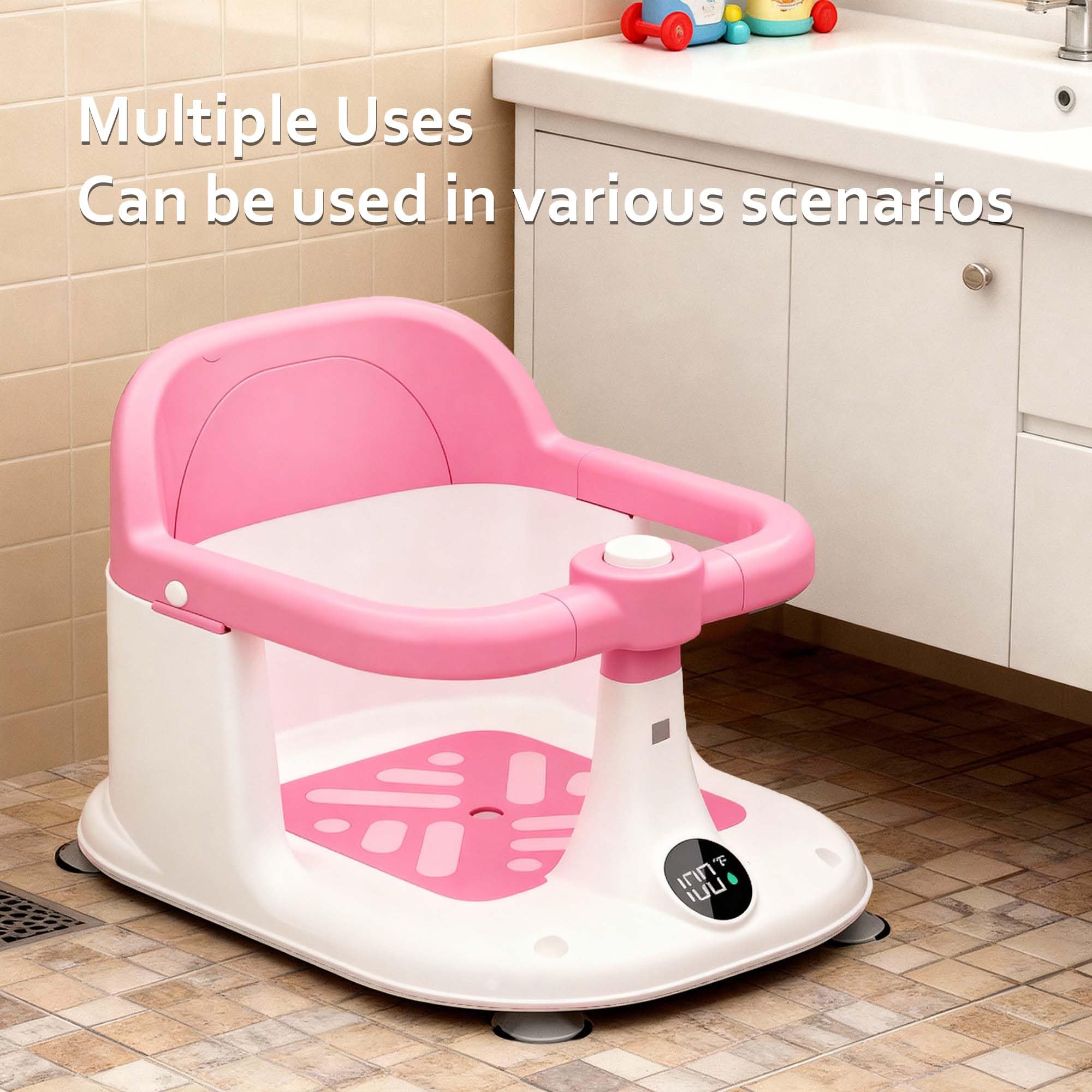 Drconox bath seat arms wrap around to help place and lift your baby.