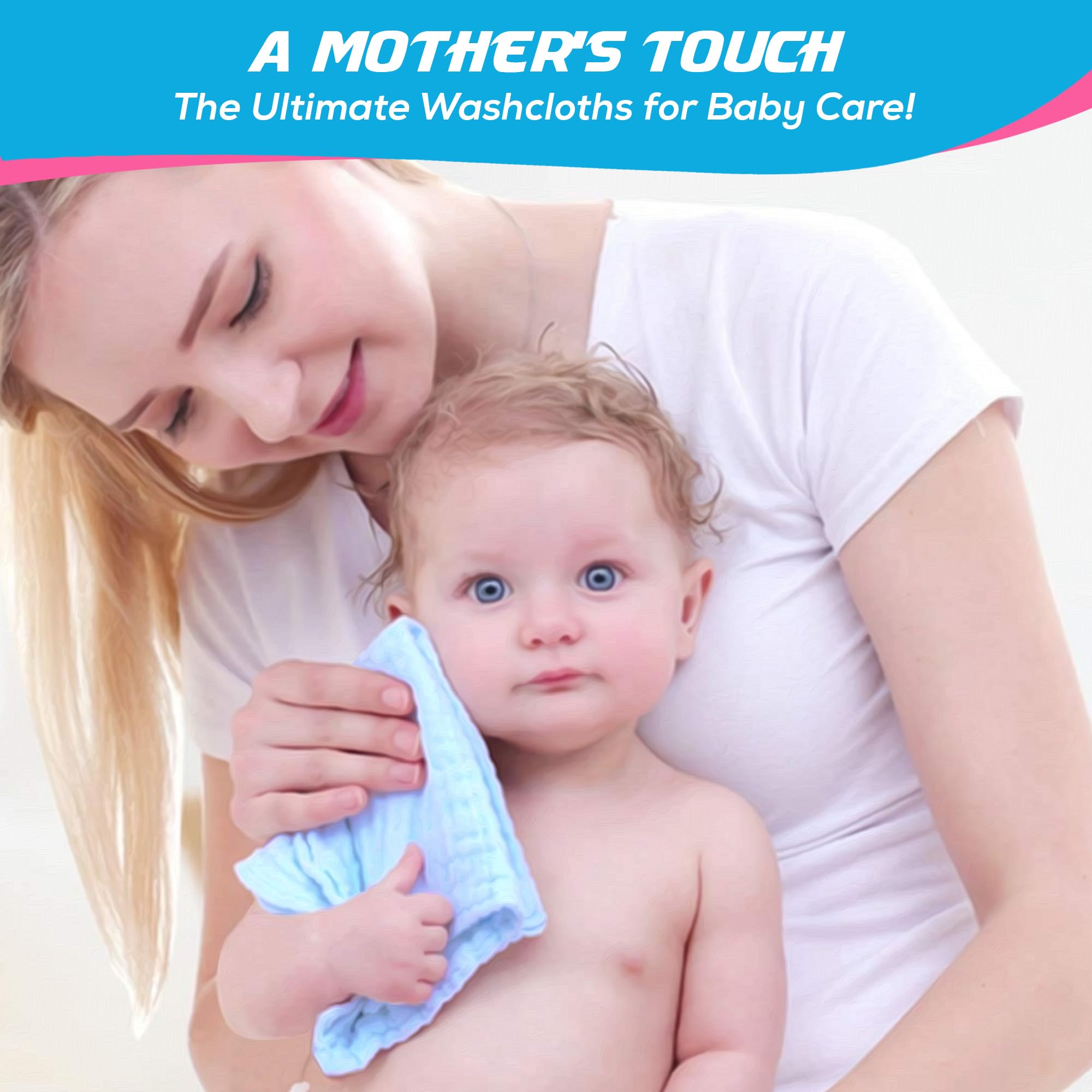 Dream Picks washcloths blue folded closeup shows breathable cotton texture