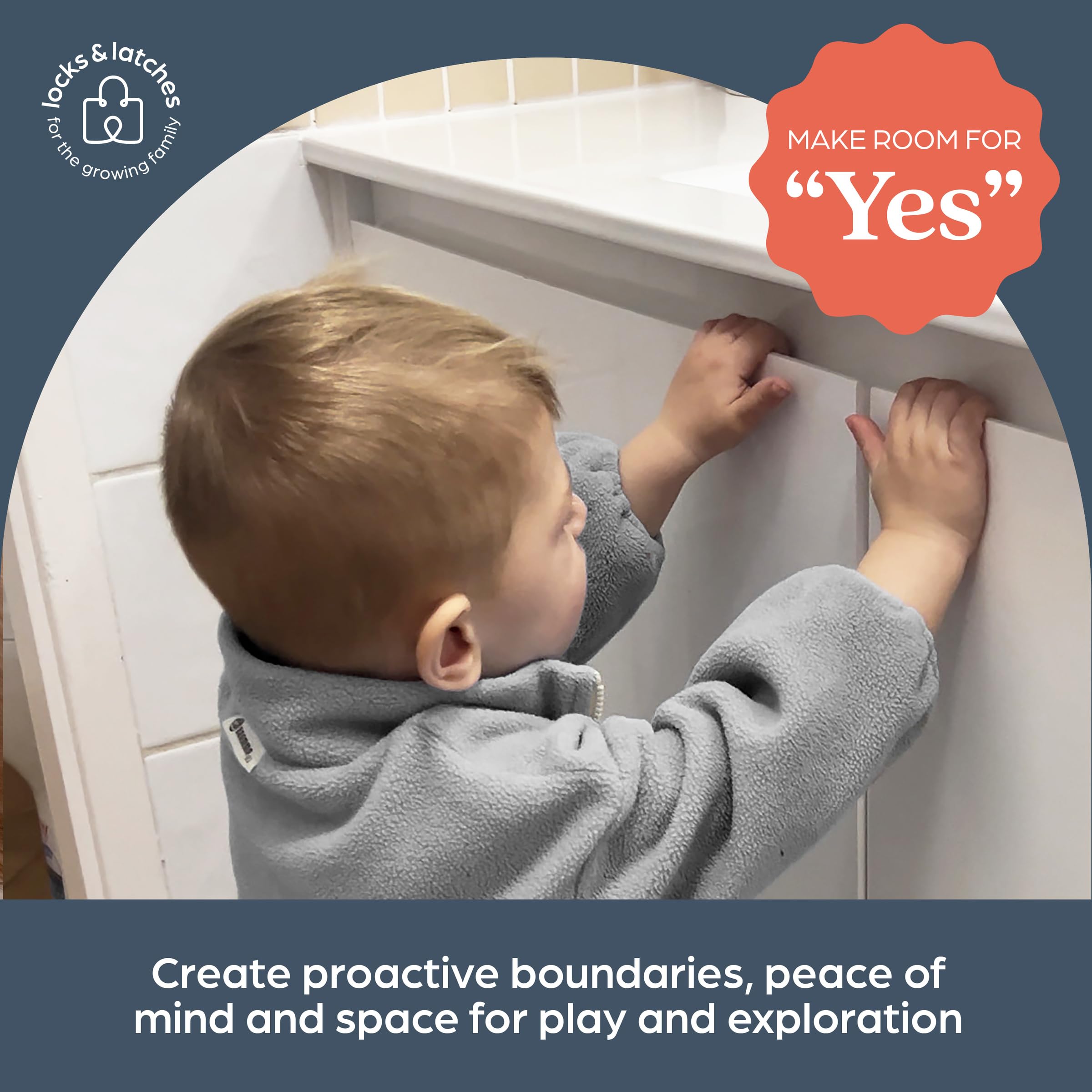 Dreambaby Adhesive Mag Locks blending with white furniture for subtle safety