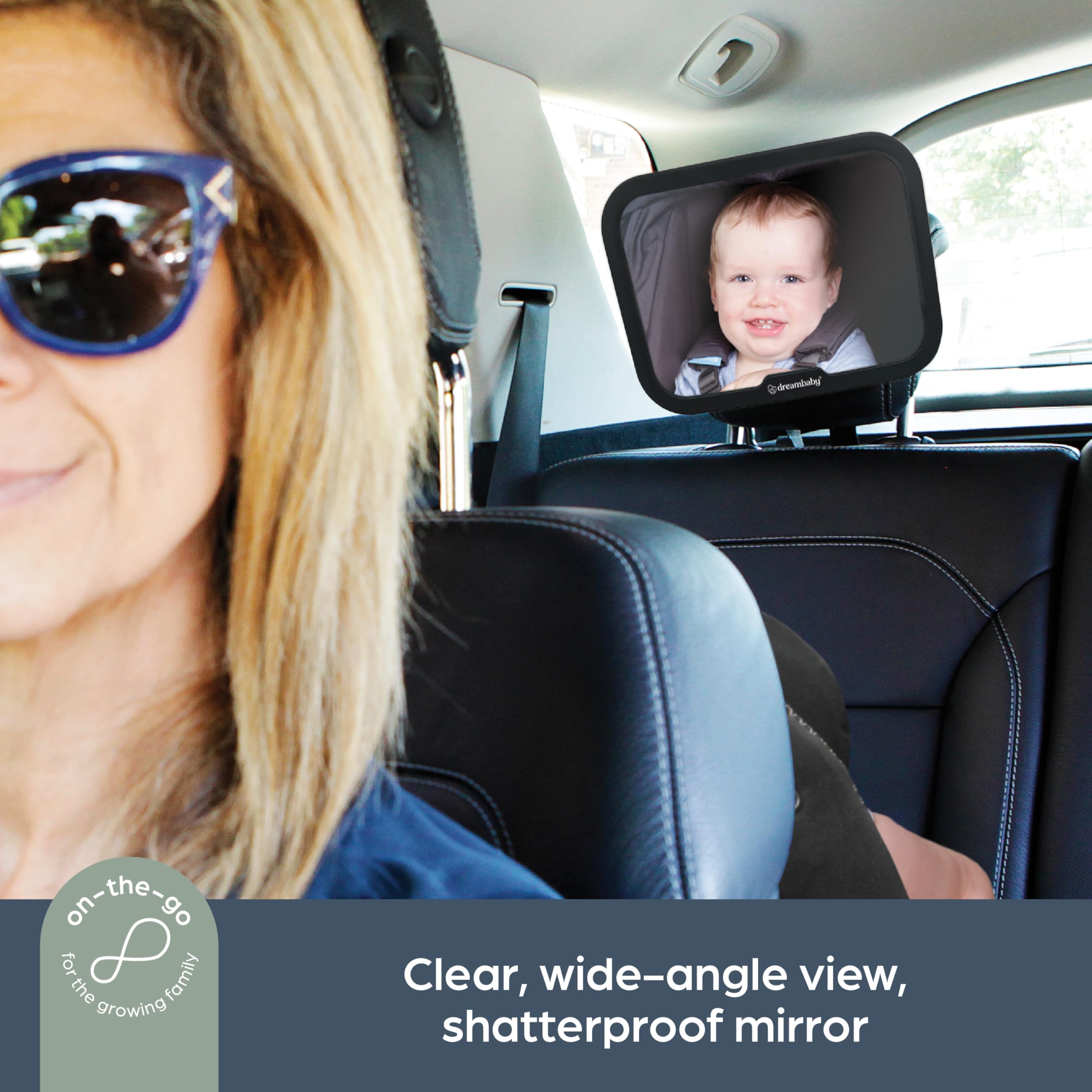 Dreambaby backseat infant mirror with rotating arm for easy angle adjustments during drives