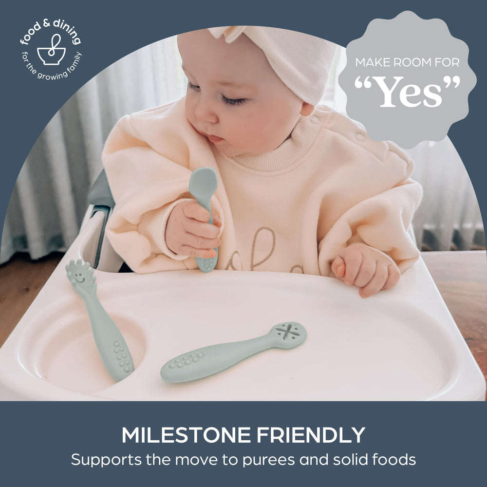 Dreambaby bite-friendly spoons encourage self-feeding milestones.